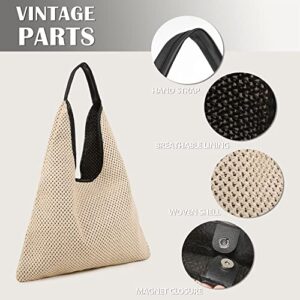 Hobo Shoulder Bags Woven Tote Bag Minimalist Trendy Purse Casual Shopping Handbags Slouchy Straw bag for Women(white-1)