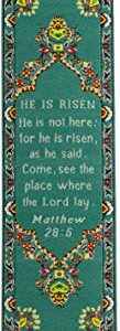 He is Risen, Woven Fabric Christian Easter Bookmark, Jesus is Alive Silky Soft Matthew 28:6 Flexible Bookmarker for Novels Books and Bibles, Traditional Turkish Woven Design, Memory Verse Gift