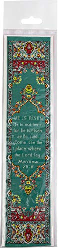 He is Risen, Woven Fabric Christian Easter Bookmark, Jesus is Alive Silky Soft Matthew 28:6 Flexible Bookmarker for Novels Books and Bibles, Traditional Turkish Woven Design, Memory Verse Gift