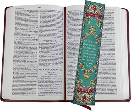 He is Risen, Woven Fabric Christian Easter Bookmark, Jesus is Alive Silky Soft Matthew 28:6 Flexible Bookmarker for Novels Books and Bibles, Traditional Turkish Woven Design, Memory Verse Gift