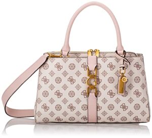 guess women’s guess briana girlfriend medium satchel crossbody tote bag handbag – cream logo