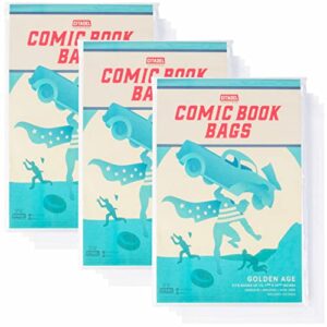 golden age comic book bags collector bundle – 300-pack of acid-free archival protective storage sleeves for cataloguing vintage comics – fits books up to 7 5/8″ x 10.5” – resealable adhesive strip