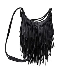 younxsl tassle shoulder bags for women pu leather handbag bohemia satchel zipper crossbody bag purse black