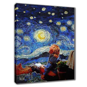 dumb and dumber bathroom funny movie poster-van gogh starry night abstract wall art decor-harry on the toilet humor picture decoration (12x16in(30x40cm)-framed)
