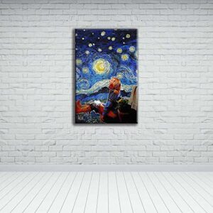 Dumb and Dumber Bathroom Funny Movie Poster-van Gogh Starry Night Abstract Wall Art Decor-Harry on The Toilet Humor Picture Decoration (12x16in(30x40cm)-Framed)