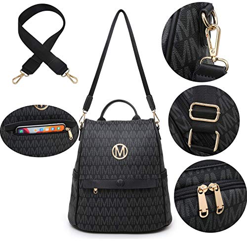 MKP Women Fashion Medium Backpack Purse (Black and Black)