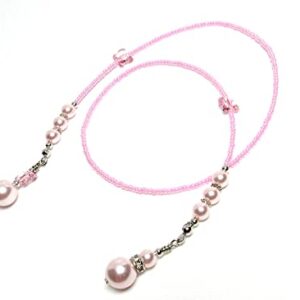 RetroGem Swarovski Elements Crystal Pearl with Preciosa Czech Glass Seed Beads Book Thong Bookmark (12" - Pink)