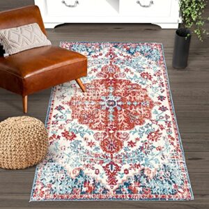 earthall boho rug 3×5 washable persian distressed tribal entry throw area rug faux wool soft fuzzy kitchen rugs non-slip low-pile indoor accent rug for dining table living room