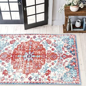 EARTHALL Boho Rug 3x5 Washable Persian Distressed Tribal Entry Throw Area Rug Faux Wool Soft Fuzzy Kitchen Rugs Non-Slip Low-Pile Indoor Accent Rug for Dining Table Living Room