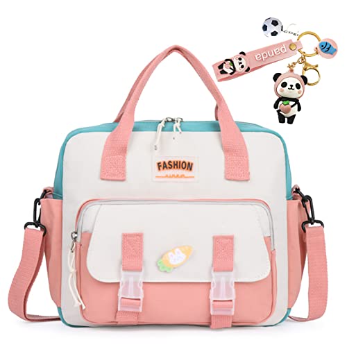 JELLYEA Kawaii Backpack Cute Tote Bag Girl School Crossbody Shoulder Bag with Kawaii Accessories Multi Purpose (Deep Pink)