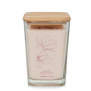 yankee candle romantic magnolia & lily well living collection large square candle, 19.5 oz.