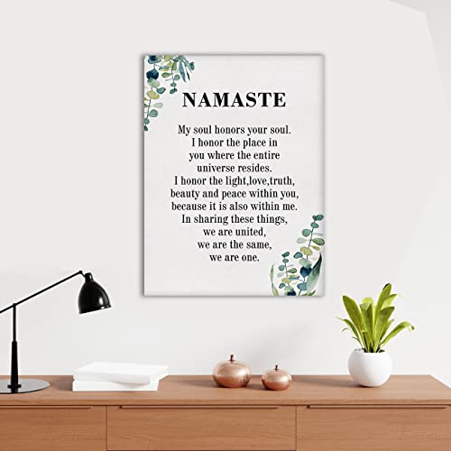 Namaste Quote Canvas Wall Art Inspirational My Soul Honors Your Soul Poster Picture Framed Artwork 11.5"x15" Painting for Home Living Room Office Decor