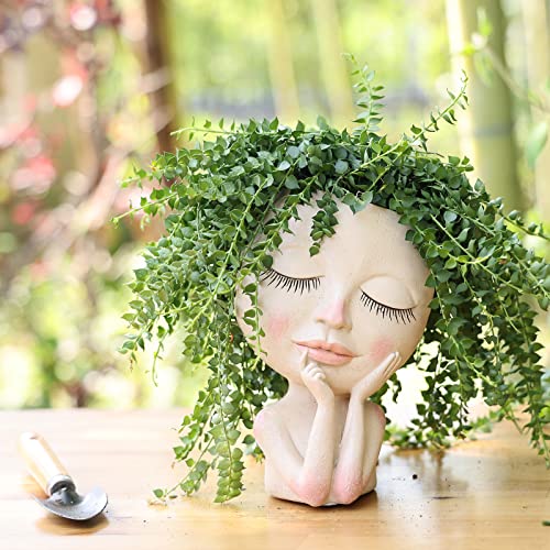 AIMEBBY Face Planter Pot - Face Flower Pots for Indoor and Outdoor Plants - Resin Head Planter Pots with Drainage Hole (Large Size)