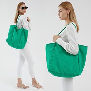 Lightweight Tote Womens Seersucker Shoulder Handbag Foldable Carryall Bag (Green)