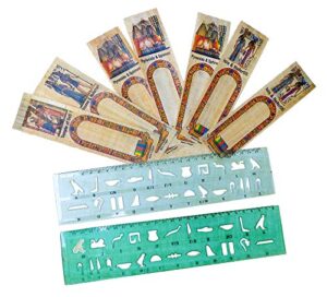 6 egyptian pharaoh papyrus blank bookmarks book marks book mark + 2 plastic stencil ruler write your name papyri hieroglyphic hieroglyphics alphabet history teaching educational set art scrapbooking