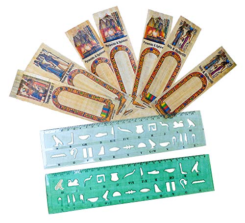 6 Egyptian Pharaoh Papyrus Blank Bookmarks Book Marks Book Mark + 2 Plastic Stencil Ruler Write Your Name Papyri Hieroglyphic Hieroglyphics Alphabet History Teaching Educational Set Art Scrapbooking