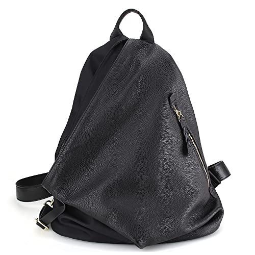 Camelia de Amour Women backpack purse Fashion Leather Rucksack medium size Nylon Rucksack (black/gold Hardware, 6.4L)