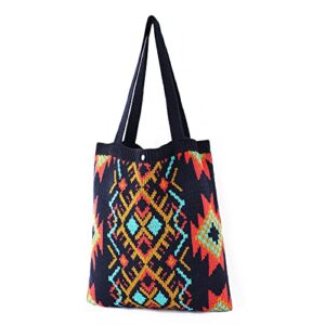 bohemia ethnic style bag lady’s everyday crossbody shoulder bags women tourist handbag(black)