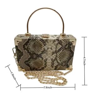 WIGUYUN Womens Fashion Snakeskin Evening Handbag Top Handle Clutch Purse Chain Shoulder Cross-body Bag Khaki