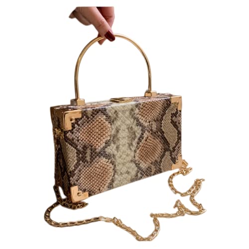 WIGUYUN Womens Fashion Snakeskin Evening Handbag Top Handle Clutch Purse Chain Shoulder Cross-body Bag Khaki