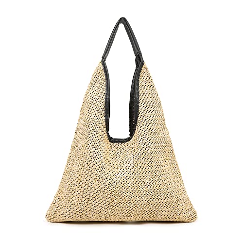 Hobo Shoulder Bags Woven Tote Bag Minimalist Trendy Purse Casual Shopping Handbags Slouchy Straw bag for Women(beige-1)