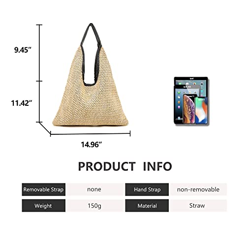 Hobo Shoulder Bags Woven Tote Bag Minimalist Trendy Purse Casual Shopping Handbags Slouchy Straw bag for Women(beige-1)
