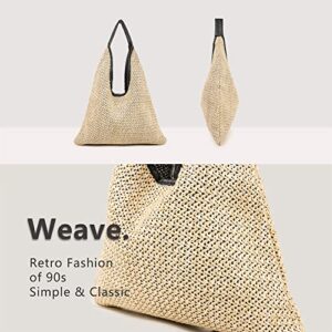 Hobo Shoulder Bags Woven Tote Bag Minimalist Trendy Purse Casual Shopping Handbags Slouchy Straw bag for Women(beige-1)