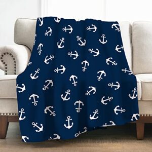 levens nautical anchor blanket gifts for women girls boys, ocean themed navy anchor decoration for home bedroom living room dorm office, soft warm lightweight throw blankets dark blue 50″x60″