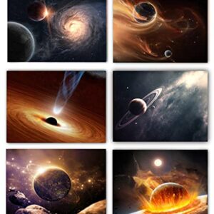 POUSREDE Outer Space Planet Wall Art Painting ,for Bedroom, Livingroom, Bathroom Decor ，Posters for Kids, Boys or Girls Room Set of 6 ( 8" x10" ) Unframed