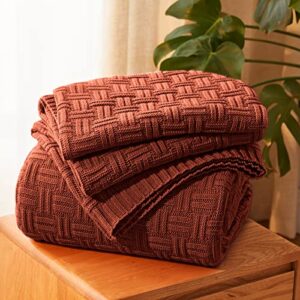 aormenzy 60×80 throw blanket, soft cozy acrylic throw blanket, cable knit throw blanket for couch sofa bed, rust