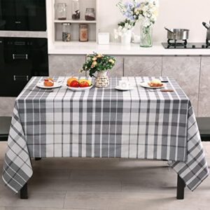 quiltina waterproof table cloth for kitchen dining, rustic tablecloth of recycled cotton, simple style large 60″x84″ rectangle handcrafted tablecloth is anti-fading, wrinkle free & washable, grey grid