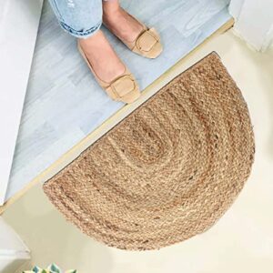 mohil decor hand woven jute braided rug, 15×24 inches – natural, reversible farmhouse accent rugs for living room, kitchen, bedroom – 15×24 inches (natural)