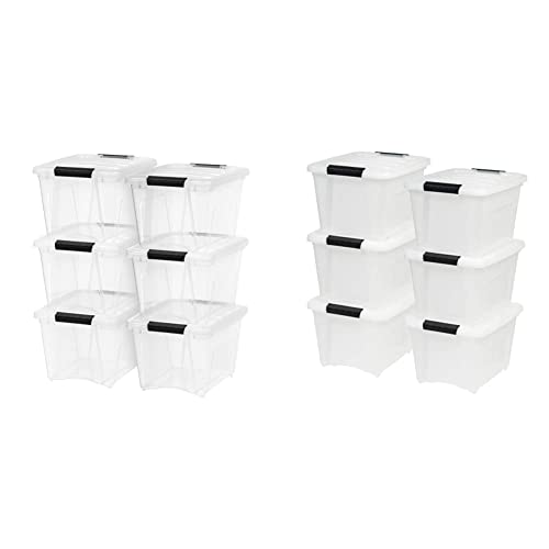 IRIS USA TB Clear Plastic Storage Bin Tote Organizing Container, 19 Qt, 6 Count & 19 Qt. Plastic Storage Bin Tote Organizing Container, 6 Pack, Pearl with Black Buckle