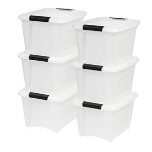 IRIS USA TB Clear Plastic Storage Bin Tote Organizing Container, 19 Qt, 6 Count & 19 Qt. Plastic Storage Bin Tote Organizing Container, 6 Pack, Pearl with Black Buckle