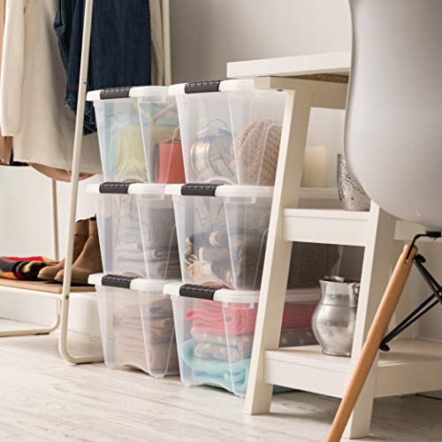 IRIS USA TB Clear Plastic Storage Bin Tote Organizing Container, 19 Qt, 6 Count & 19 Qt. Plastic Storage Bin Tote Organizing Container, 6 Pack, Pearl with Black Buckle