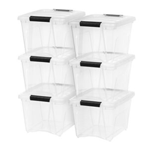 IRIS USA TB Clear Plastic Storage Bin Tote Organizing Container, 19 Qt, 6 Count & 19 Qt. Plastic Storage Bin Tote Organizing Container, 6 Pack, Pearl with Black Buckle