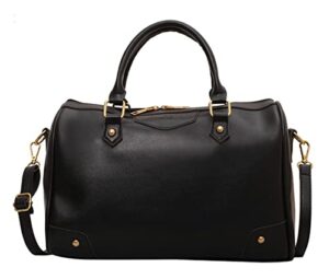 handafa boston bag zip tote handbag vintage shoulder handbag with adjustable strap for women(black)
