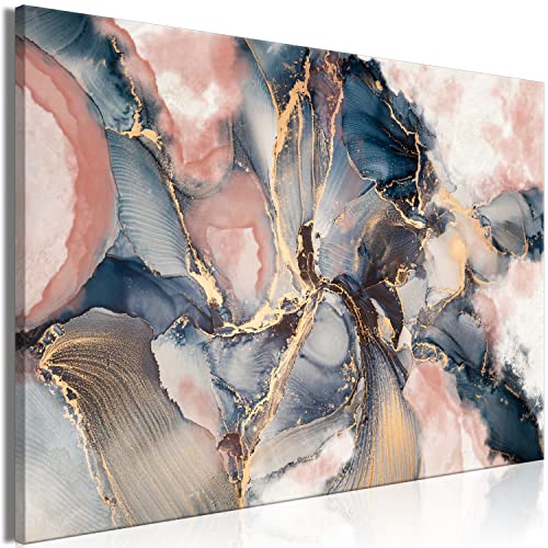 artgeist Canvas Wall Art Print Abstract 35x24 in - 1pcs Home Decor Framed Stretched Picture Photo Painting Artwork Image - Marble Look Paint Stains Blue rosa Gold f-C-0493-b-a