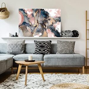 artgeist Canvas Wall Art Print Abstract 35x24 in - 1pcs Home Decor Framed Stretched Picture Photo Painting Artwork Image - Marble Look Paint Stains Blue rosa Gold f-C-0493-b-a