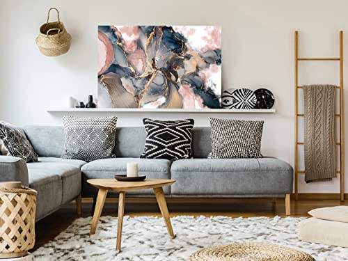 artgeist Canvas Wall Art Print Abstract 35x24 in - 1pcs Home Decor Framed Stretched Picture Photo Painting Artwork Image - Marble Look Paint Stains Blue rosa Gold f-C-0493-b-a