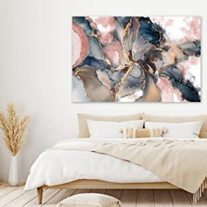 artgeist Canvas Wall Art Print Abstract 35x24 in - 1pcs Home Decor Framed Stretched Picture Photo Painting Artwork Image - Marble Look Paint Stains Blue rosa Gold f-C-0493-b-a