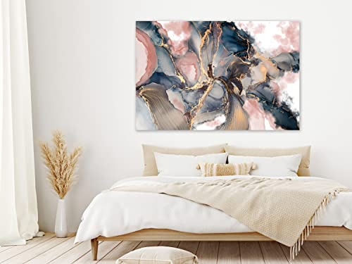 artgeist Canvas Wall Art Print Abstract 35x24 in - 1pcs Home Decor Framed Stretched Picture Photo Painting Artwork Image - Marble Look Paint Stains Blue rosa Gold f-C-0493-b-a