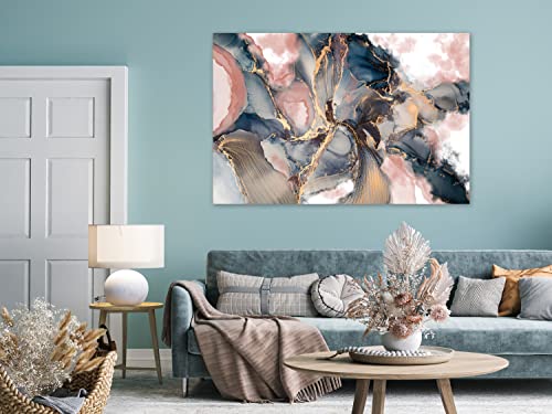 artgeist Canvas Wall Art Print Abstract 35x24 in - 1pcs Home Decor Framed Stretched Picture Photo Painting Artwork Image - Marble Look Paint Stains Blue rosa Gold f-C-0493-b-a