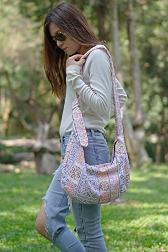 Your Cozy Women's Crossbody Handbags Hippie bag Boho Hobo Bags for Women Shoulder Sling Bag Hippie Tote Bag Handmade Cotton Hippie Purse with Adjustable Strap (Tribe_White)