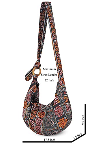 Your Cozy Women's Crossbody Handbags Hippie bag Boho Hobo Bags for Women Shoulder Sling Bag Hippie Tote Bag Handmade Cotton Hippie Purse with Adjustable Strap (Tribe_White)