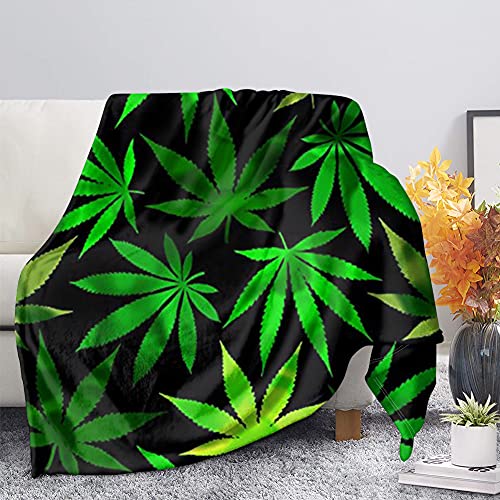 ZERODATE Green Weed Pot Marijuana Leaves Throw Blanket for Home Decor Soft and Fuzzy Warm Microfiber Bed Blankets for Adult Kids-XL