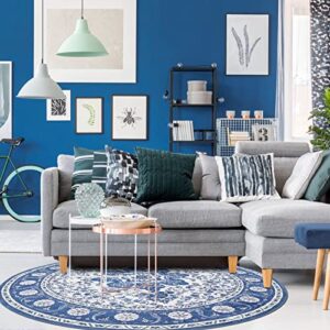 Ileading Round Rug 4ft Heidi Collection Round Area Rug, Washable Non-Shedding Round Fluffy Rug for Dining Room Entryway Foyer Living Room Bedroom Sofa (Blue)