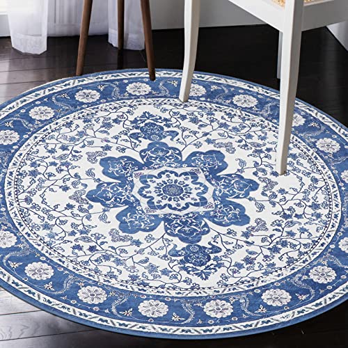 Ileading Round Rug 4ft Heidi Collection Round Area Rug, Washable Non-Shedding Round Fluffy Rug for Dining Room Entryway Foyer Living Room Bedroom Sofa (Blue)