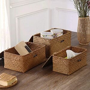 Sobotoo Wicker Storage Box with Lid, Natural Hand-woven Rattan Storage Box, Rectangular Household Organizer Boxes Shelf Wardrobe Organizer (XXL)