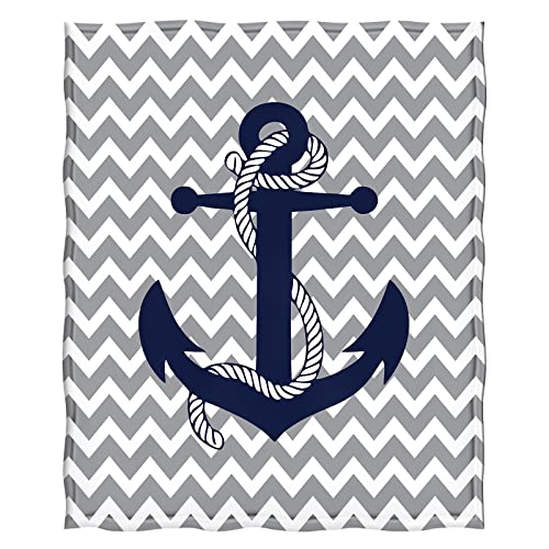 Levens Nautical Anchor Blanket Gifts for Boys Men, Gray and White Chevron Decoration for Home Bedroom Living Room Couch Lounge, Soft Fluffy Lightweight Plush Throw Blankets 50"x60"